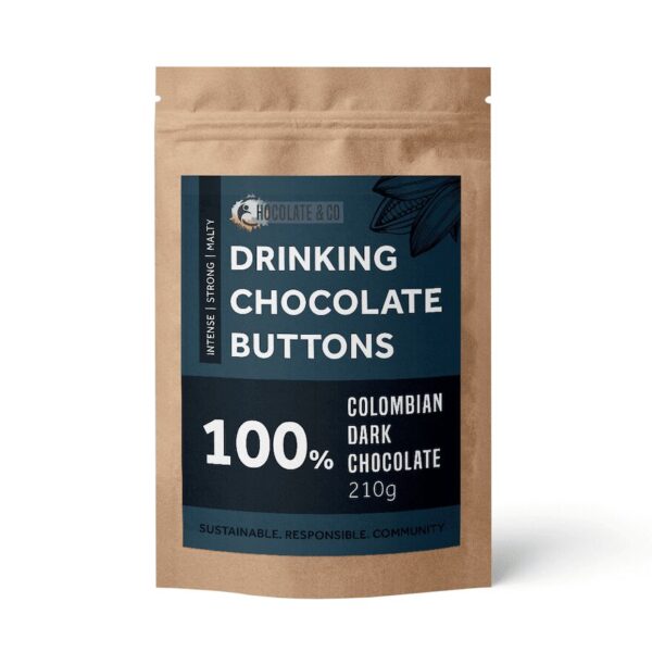210g pouch of 100% Dark Hot Chocolate buttons