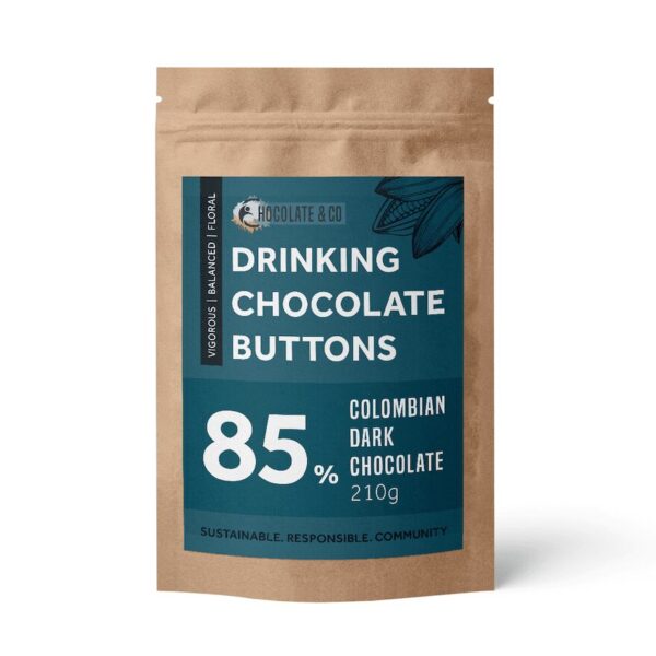 210g pouch of 85% Colombian Dark Hot Choc Buttons